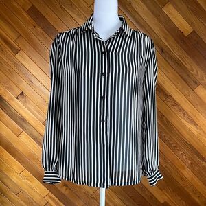 Vintage 80s Black and White Vertical Striped Blouse